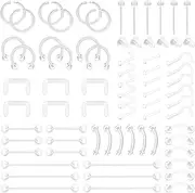 [D.Bella] Mix Style Clear Piercing Kit Retainer Flexible Lip Nose Eyebrow Tongue Belly Button Rings Piercing Retainer Bioflex Plastic Industrial Barbell Piercing Retainer, Plastic, plastic