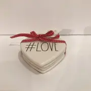 Rae Dunn Coasters #LOVE Shaped Heart Ceramic Set of 4 White Black LL