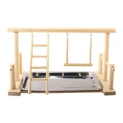 Parrot Wood Stand Activity Center Ladder Swing Tray Cup Perch Bird Play Rack