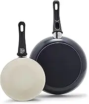GreenLife Soft Grip Healthy Ceramic Nonstick, 7" and 10" Frying Pan Skillet Set, PFAS-Free, Dishwasher Safe, Black and Cream