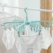 Sock Drying Rack 24 Clips Plastic Laundry Clothes Hanger Rotatable Hanger Sock Dryer Foldable Portable Clothes Drying Rack Folding Sock Hanger for Socks Underwear Baby Clothes(Green)