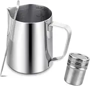 Milk Jug Kit 600ml/20oz, Milk Frothing Pitcher Stainless Steel 304, Steamer Cup Espresso with Decorating Art, Latte Arts