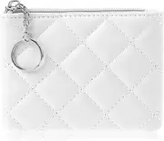 [TIESOME] Coin Purse, Rhombus Embroidery PU Zipper Coin Purse Portable Wallet Short Ladies Purses Zippered Keychain Mini Bag for Women & Men, White, Coin Purse