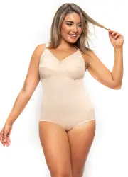LaSculpte Wirefree Mesh Shapewear Bodysuit-Nude