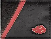 [Shinobi Ninja] Akatsuki Group Cloud Outfit Bi-Fold Wallet - Black, Unisex-Adults, Faux Leather, Bi-Fold Wallet, Bi-Fold, ID Slot, Metal Logo