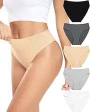[RHYFF] Women's Cotton High Cut Briefs Women's Breathable Hipster Underwear Women's Stretch Soft Panties Pack of 5 S-XXL, Black Nude, Medium