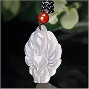 [KanDuo] Personality Jade Pendant Necklace Lucky Amulet, Men Women Jade Fox Pendant Necklace Jewellery Fashion Accessories Gifts Unisex(Gem Color:White)