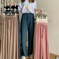 在飛比找momo購物網優惠-【D.studio】韓版冰絲高腰百搭寬鬆直筒長褲(寬褲 褲子
