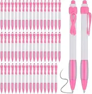 Tiabiaya 50 Pcs Pink Ribbon Pens Bulk, Black Ink Retractable Ballpoint Pens for Office Supply Women Easy to Use Pink