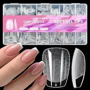 Almond Fake Nail Tips -600Pcs Medium Soft Gel Nail Tips Almond Shape Pre Etched Half Matte Full Cover Clear Acrylic Gel Kit False Press on for Extension Manicure Salon DIY at Home 12 Sizes. (01, Pack of 600)