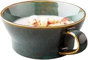 Soup Bowls with Handles Noodle Ramen Curry Bowl,Ceramic Soup Mug,Small Breakfast Mug,Green Dessert Bowl,Small Microwave Soup Bowl(Size:One Size)