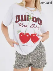 River Island White Oui Heart Printed T-Shirt (W67490) | $69