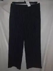 Eileen Fisher Indigo Woven Tencel Grain Striped Wide Leg Pants Pockets S, L, XL