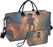 [ZRYSMY] Astronaut Space Nebula Duffel Bag for Traveling, Travel Bag Gym Bag, with Multiple Interior Pockets Shoulder Weekender Bag for Women Men with Toiletry Bag 20.5L x 1.9W x 13.8H, Multi-Colored