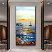 Oil Painting Canvas Wall Art - Large Frameless Artwork Decorations,Sailing Boat Sea Views Canvas Wall Art Painting, Can Be Hung for Living Room Corridor Home Decoration,As Shown,60 X 120 Cm(24"X48"