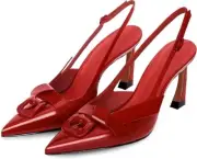 Slingback Kitten Heels for Women Closed Pointed Toe with Buckle Strap Low Heeled