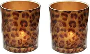 Pack 2 Glass Tealight Holder Votive Candle Holder Cups - Valentines Day Leopard Print Design Tea Light Candle Holders for Home Decor Accents Wedding Party Centerpiece Table Décor