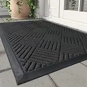 MontVoo-Front Door Mat Outdoor Indoor Entrance Doormat-Welcome Mat Outside Door Mats for Home Entrance Durable Absorbent Non Slip Dirt Trapper Heavy Duty-Black 17"x30"
