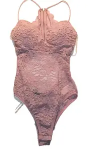 NWT Windsor Mesh & Lace Thong Mauve Bodysuit Lingerie Size XS A139