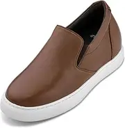 [CALTO] Men's Invisible Height Increasing Elevator Shoes - Leather Slip-on Lightweight Casual Loafers - 2.4 Inches Taller
