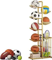 Ball Storage Rack, Sports Ball Rack for Backyards, Driveways, and Garages, Golden