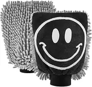 XYMZR Happy Face Black White Absorbent Microfiber Car Wash Mitt, Funny Cute Anime Scratch Free for Cars Cleaning, Home Cleaning Mitts, 2 Pack, 10.24” L x 7.09” W