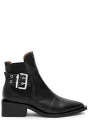 Ganni 50 Buckle-embellished Leather Chelsea Boots - Black - 6 6