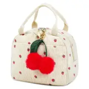 Lunch Bag with Cherry Pendant, Cute Corduroy Lunch Tote Bags for Women Men, R...