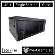 LDR Assembled 4U Wall Mount Cabinet (600mm x 450mm) Glass Door - Black Metal ...