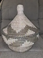Senegal Hand Woven Basket Pot with Lid Recycled Multicoloured Storage 14” x 12”