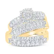 10kt Yellow Gold His Hers Round Diamond Matching Wedding Set 1-3/4 Ctw