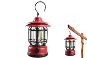 Retro Tent Camping Light LED Lantern Outdoor Portable Rechargeable Night Lamp-Red