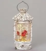 Cardinal Christmas Lantern 11 inch Snow Globe Glitter Snow Red Bird Lights Up!