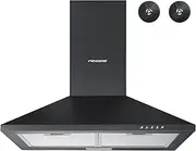 FIREGAS Black Chimney Cooker Hood 60cm with Carbon Filters Stainless Steel Wall Mounted Extractor Hood Recirculating & Ducting Extractor Fan Black Cooker Hood