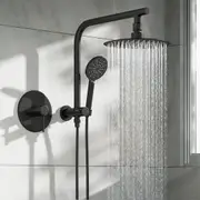 WELS 10" Rain Shower Head Set With Mixer Round 3-Mode Handheld Shower Black