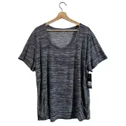 Bally Total Fitness Tee Plus Size 2X Gray Marbled Spacedye Ruched Seams FPT2891A