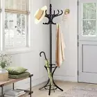 Solid Wood Coat Rack Stand Clothes Hat Hanger 12 Hooks Umbrella Hall Tree Organi