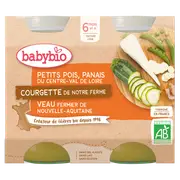 Babybio Midi Jars - 6 months and more - Peas, Parsnips, Courgette, Veal - ORGANIC 2x200 g