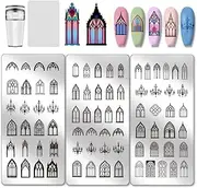 PH PandaHall 3pcs Arch Element Nail Stamp Plate Church Arches Pattern Print Art Template Stainless Steel Nail Image Plate with Stamper and Scrape for Women DIY Printing 4.7x2.3 inch