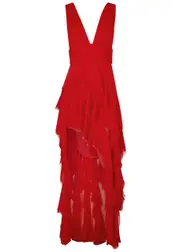 Alice + Olivia Holly Asymmetric Ruffled Chiffon Maxi Dress - Red - 6 (UK10 / S) 6 (UK10 / S)