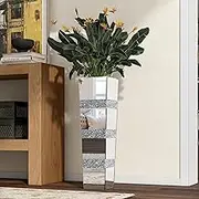 SHYFOY Large Mirrored Tall Floor Vase 28" Crushed Diamond Floor Vase, Silver Decorative Tall Vases for Luxury Home Decor Living Room Office Bedroom Kitchen Wedding Centerpieces