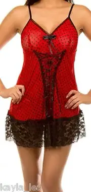 Red/Black Dot 2 Pc.Cami/G-String Lingerie OS-Regular S-XL