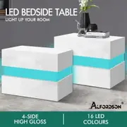 ALFORDSON 2x Bedside Table RGB LED Nightstand 2 Drawers 4 Side High Gloss White