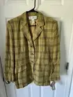 Vintage Jones New York Womens Yellow Gold Plaid Silk Blend Jacket Blazer Size 14