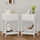 Modern Nightstand Side Table Sleek Fabric Drawer Open Shelf Storage Bedroom Deco