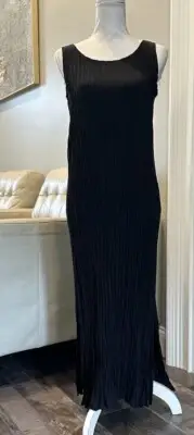 NWT Eileen Fisher Crushed Cupro Scoop Neck F/L Dress Black SzXS F3BPJ-D5147M