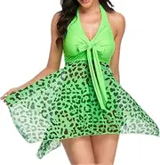 [N\P] NP Waist Bikini Skirt Swimwear Women Swimsuit Push Up Bikinis Tanga Swim Bathing Green Flower