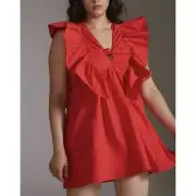 Anthropologie Red Tassel Ruffle Mini Dress Sz 3X Plus Size NWT *flaw