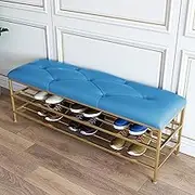 Shoe Storage Bench Entryway Gray - Modern Shoe Bench with Golden Shoe Shelf and Faux Leather Bench Seat - Shoe Rack Bench Organizer