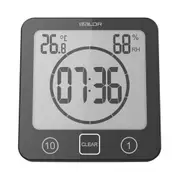 Black 1/10 Minute Countdown Waterproof Bathroom Wall Clock Thermometer Hygrometer Suction Cup Kitchen Timer